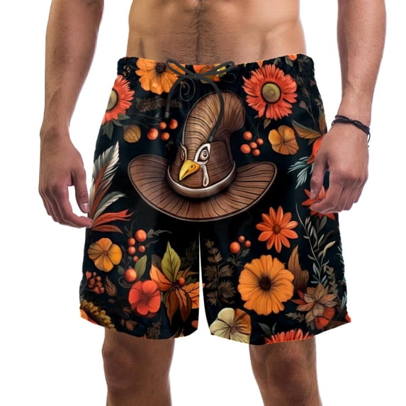 luoweisi Men's Beach Shorts Quick Dry Swim Trunks with Mesh Lining Thanksgiving Hat 2XL