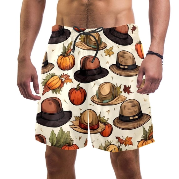 luoweisi Men's Beach Shorts Quick Dry Swim Trunks with Mesh Lining Thanksgiving Hat L