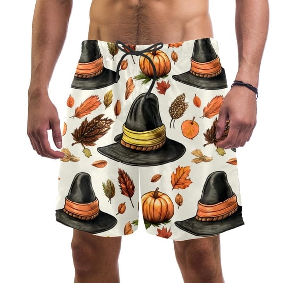 luoweisi Men's Beach Shorts Quick Dry Swim Trunks with Mesh Lining Thanksgiving Hat L