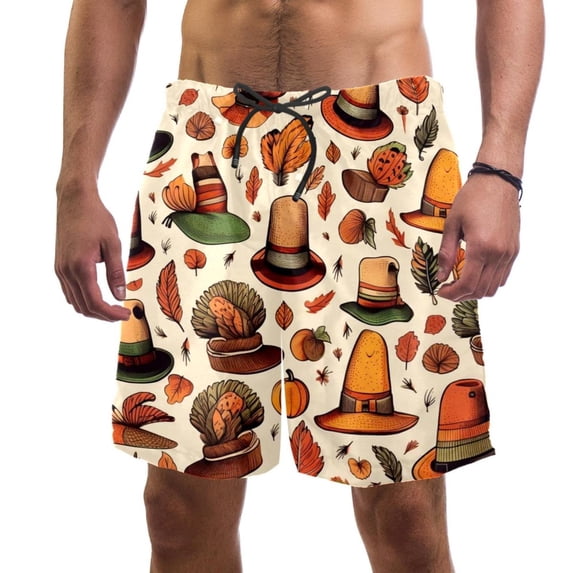 luoweisi Men's Beach Shorts Quick Dry Swim Trunks with Mesh Lining Thanksgiving Hat M