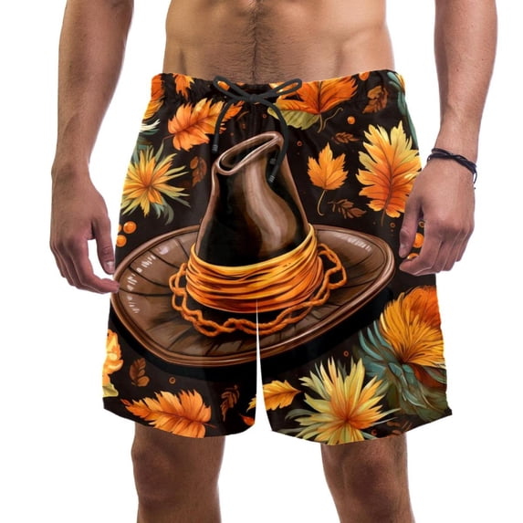 luoweisi Men's Beach Shorts Quick Dry Swim Trunks with Mesh Lining Thanksgiving Hat M