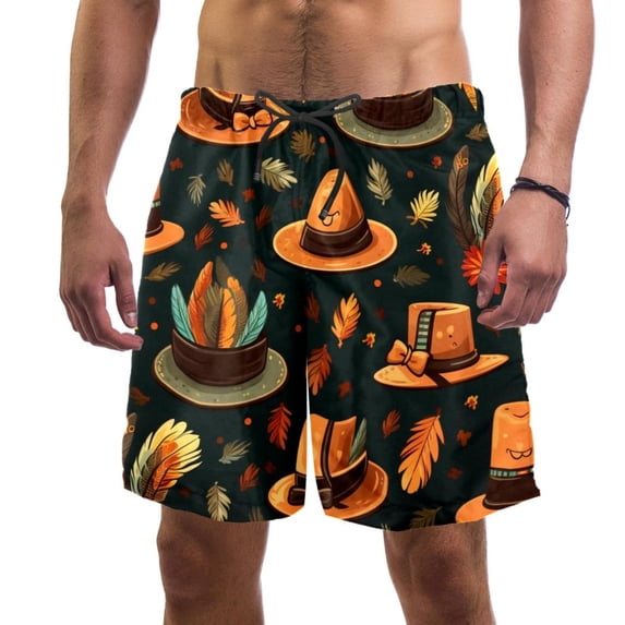 luoweisi Men's Beach Shorts Quick Dry Swim Trunks with Mesh Lining Thanksgiving Hat S