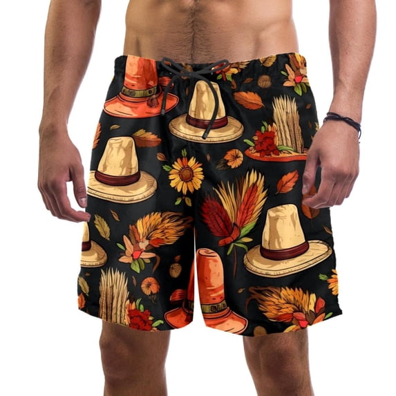 luoweisi Men's Beach Shorts Quick Dry Swim Trunks with Mesh Lining Thanksgiving Hat S