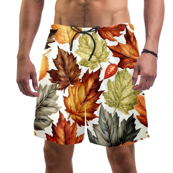 luoweisi Men's Beach Shorts Quick Dry Swim Trunks with Mesh Lining Thanksgiving Leaves 2XL