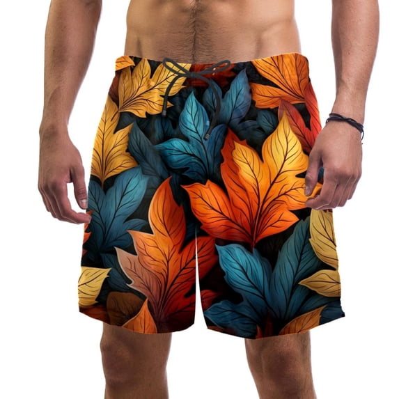luoweisi Men's Beach Shorts Quick Dry Swim Trunks with Mesh Lining Thanksgiving Leaves L