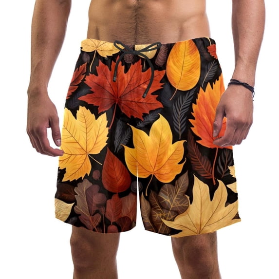 luoweisi Men's Beach Shorts Quick Dry Swim Trunks with Mesh Lining Thanksgiving Leaves L