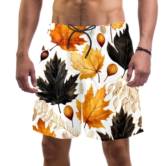 luoweisi Men's Beach Shorts Quick Dry Swim Trunks with Mesh Lining Thanksgiving Leaves L