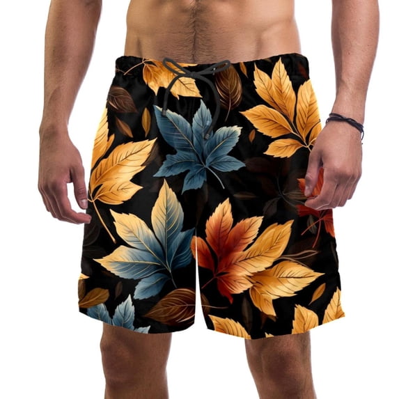 luoweisi Men's Beach Shorts Quick Dry Swim Trunks with Mesh Lining Thanksgiving Leaves XL