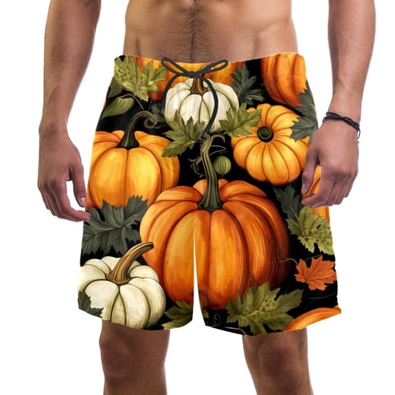 luoweisi Men's Beach Shorts Quick Dry Swim Trunks with Mesh Lining Thanksgiving Pumpkin 2XL