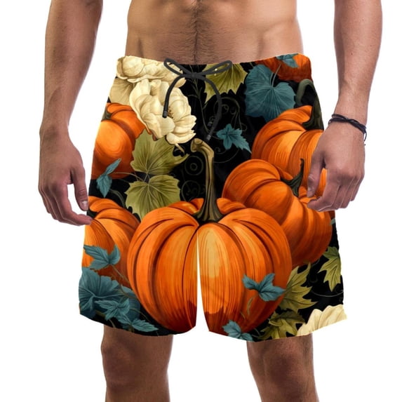 luoweisi Men's Beach Shorts Quick Dry Swim Trunks with Mesh Lining Thanksgiving Pumpkin 2XL