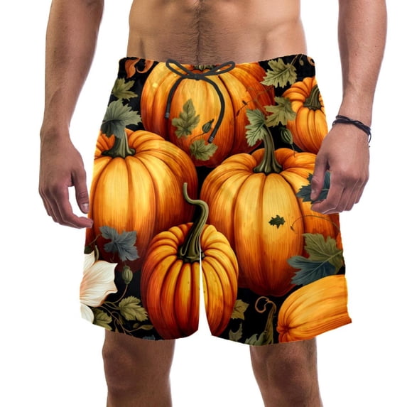 luoweisi Men's Beach Shorts Quick Dry Swim Trunks with Mesh Lining Thanksgiving Pumpkin 2XL