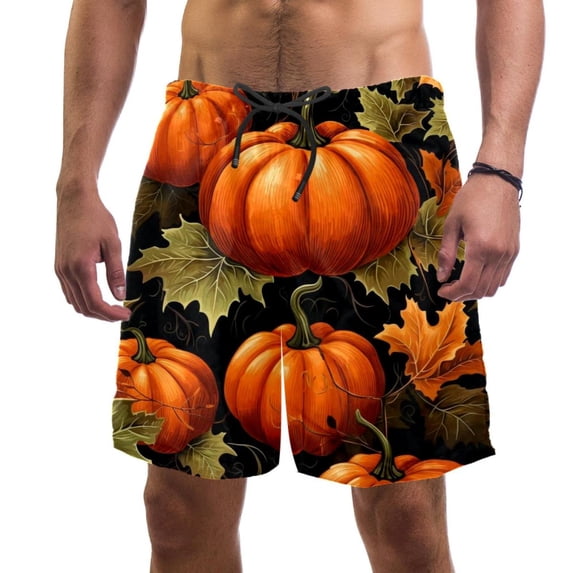 luoweisi Men's Beach Shorts Quick Dry Swim Trunks with Mesh Lining Thanksgiving Pumpkin L