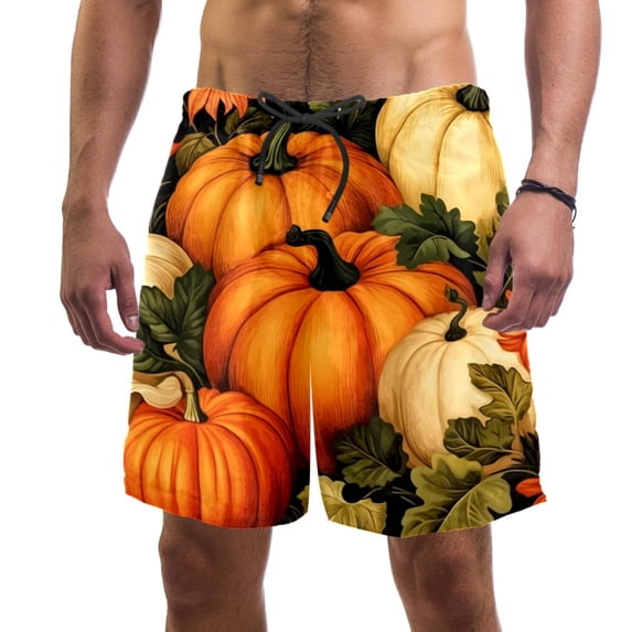luoweisi Men's Beach Shorts Quick Dry Swim Trunks with Mesh Lining Thanksgiving Pumpkin L