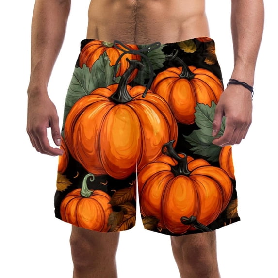 luoweisi Men's Beach Shorts Quick Dry Swim Trunks with Mesh Lining Thanksgiving Pumpkin L
