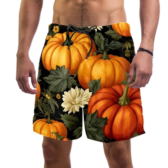 luoweisi Men's Beach Shorts Quick Dry Swim Trunks with Mesh Lining Thanksgiving Pumpkin L