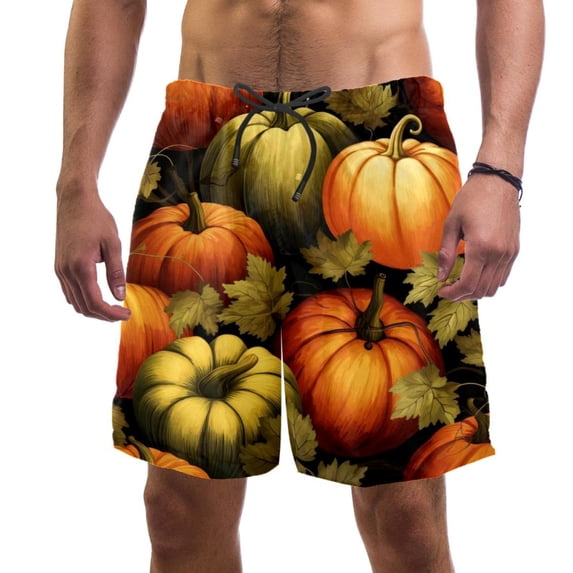 luoweisi Men's Beach Shorts Quick Dry Swim Trunks with Mesh Lining Thanksgiving Pumpkin M