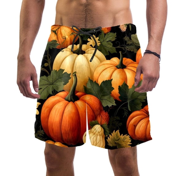 luoweisi Men's Beach Shorts Quick Dry Swim Trunks with Mesh Lining Thanksgiving Pumpkin S