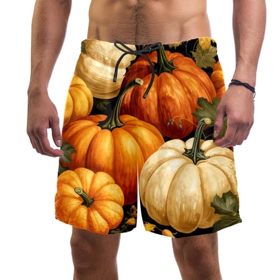 luoweisi Men's Beach Shorts Quick Dry Swim Trunks with Mesh Lining Thanksgiving Pumpkin S
