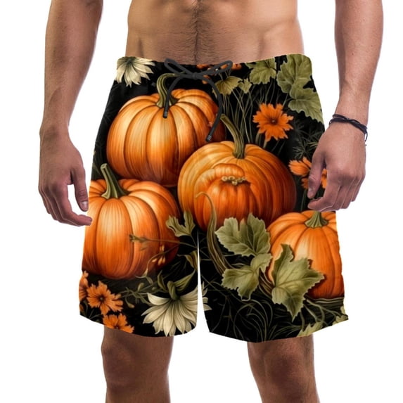 luoweisi Men's Beach Shorts Quick Dry Swim Trunks with Mesh Lining Thanksgiving Pumpkin S