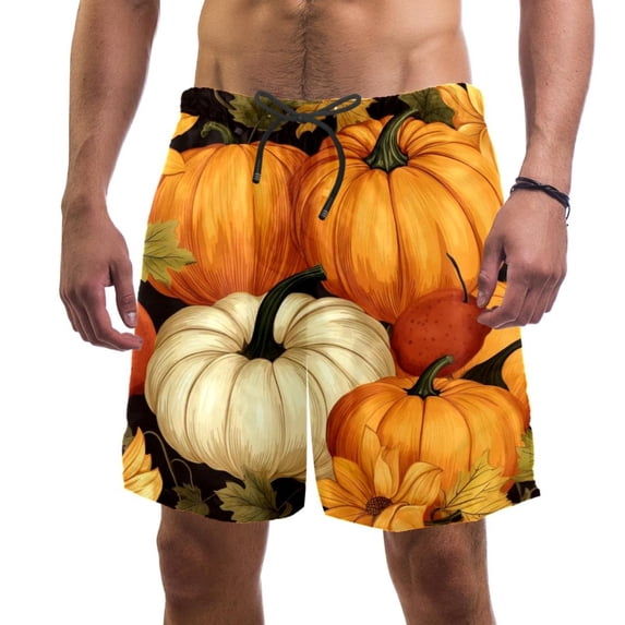 luoweisi Men's Beach Shorts Quick Dry Swim Trunks with Mesh Lining Thanksgiving Pumpkin S