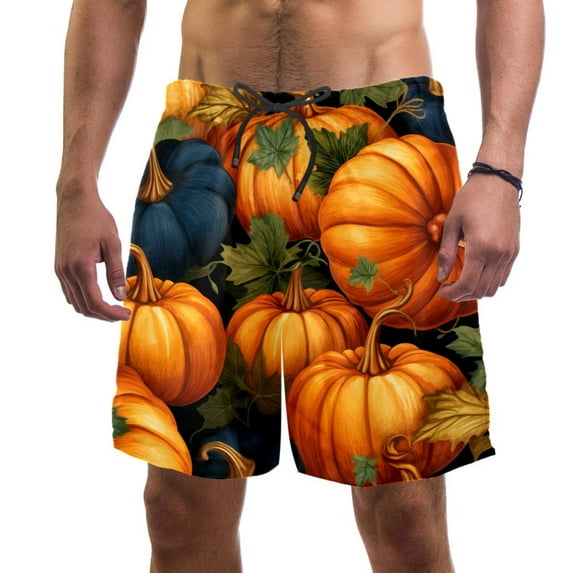 luoweisi Men's Beach Shorts Quick Dry Swim Trunks with Mesh Lining Thanksgiving Pumpkin S
