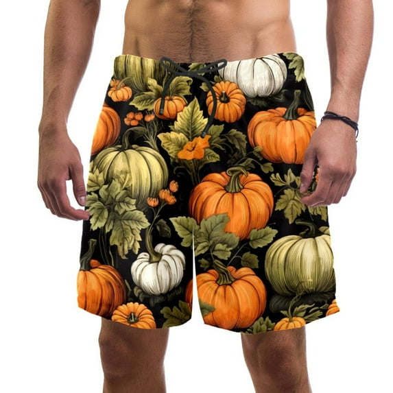 luoweisi Men's Beach Shorts Quick Dry Swim Trunks with Mesh Lining Thanksgiving Pumpkin XL