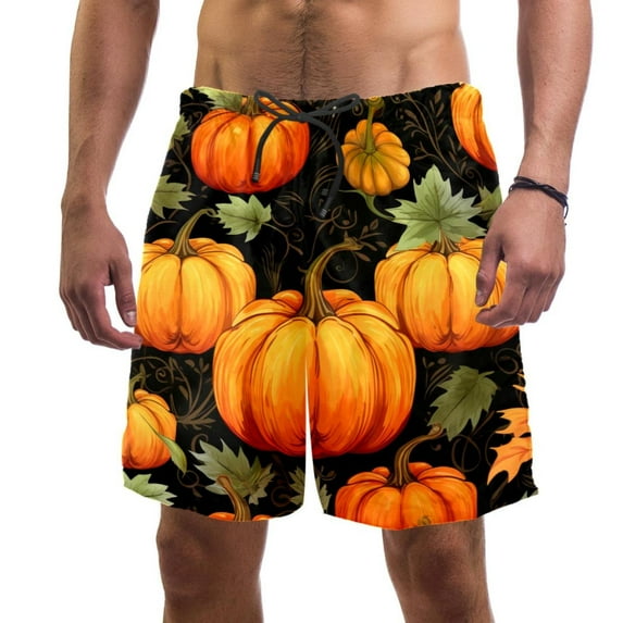 luoweisi Men's Beach Shorts Quick Dry Swim Trunks with Mesh Lining Thanksgiving Pumpkin XL