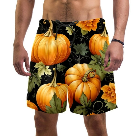 luoweisi Men's Beach Shorts Quick Dry Swim Trunks with Mesh Lining Thanksgiving Pumpkin XL