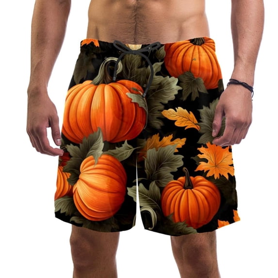 luoweisi Men's Beach Shorts Quick Dry Swim Trunks with Mesh Lining Thanksgiving Pumpkin XL