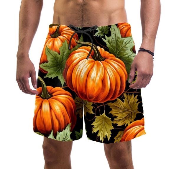 luoweisi Men's Beach Shorts Quick Dry Swim Trunks with Mesh Lining Thanksgiving Pumpkin XL
