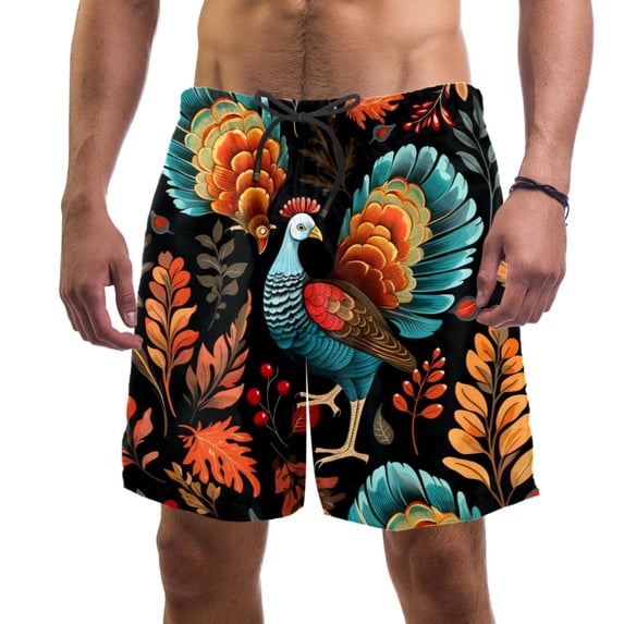 luoweisi Men's Beach Shorts Quick Dry Swim Trunks with Mesh Lining Thanksgiving Turkey 2XL