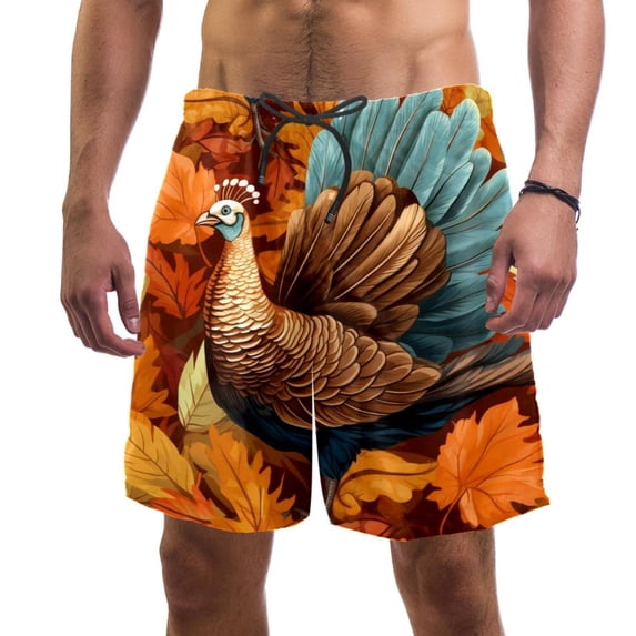 luoweisi Men's Beach Shorts Quick Dry Swim Trunks with Mesh Lining Thanksgiving Turkey L