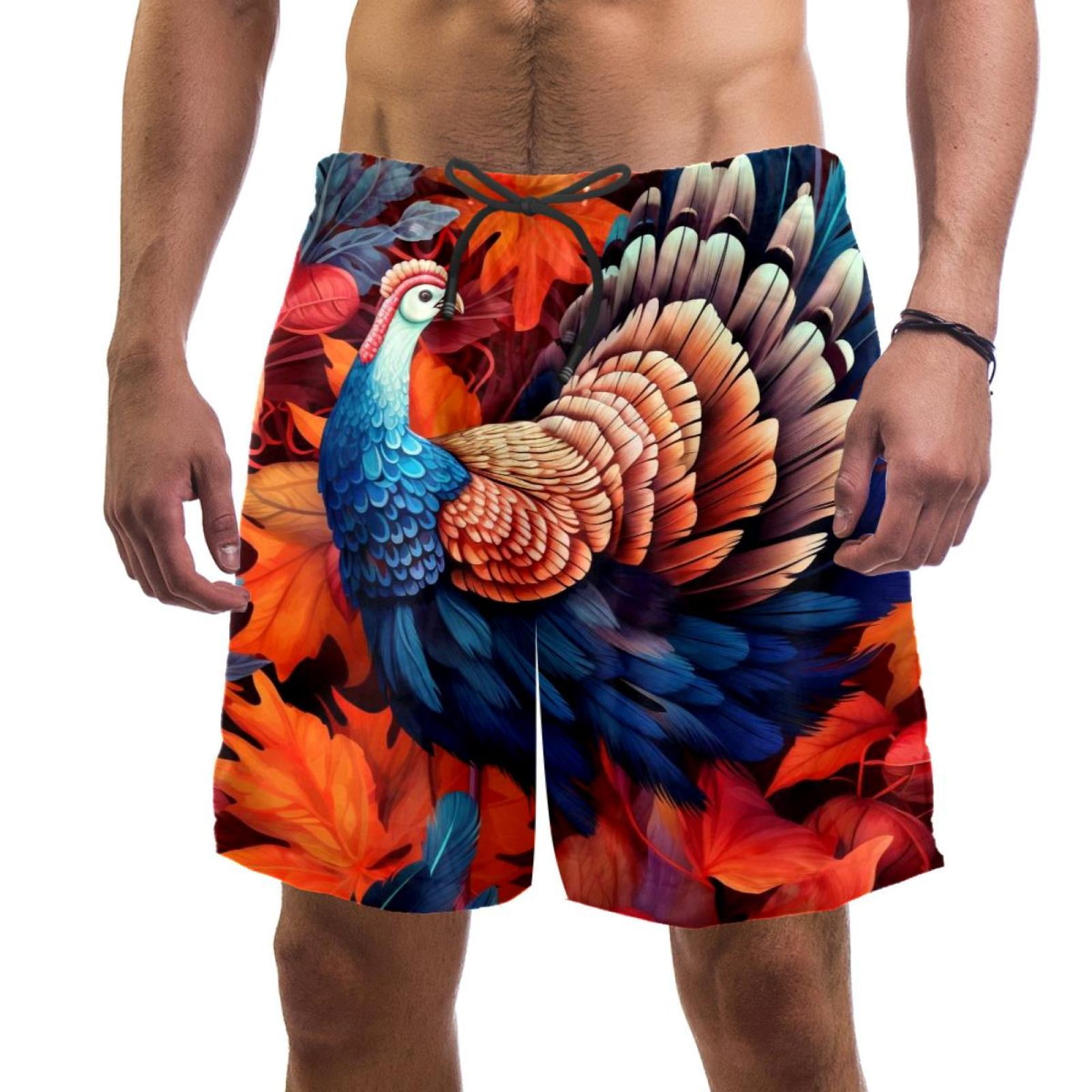 luoweisi Men's Beach Shorts Quick Dry Swim Trunks with Mesh Lining Thanksgiving Turkey M