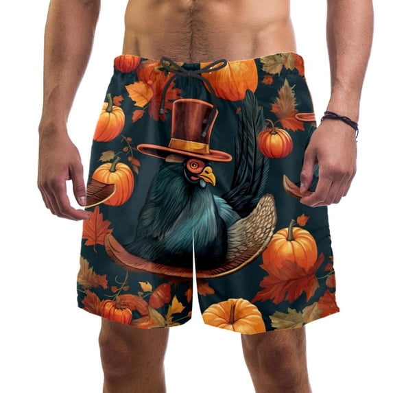 luoweisi Men's Beach Shorts Quick Dry Swim Trunks with Mesh Lining Thanksgiving Turkey S