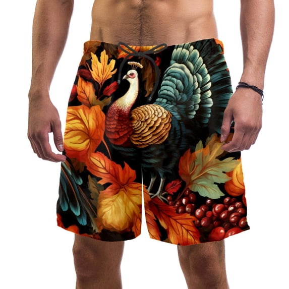 luoweisi Men's Beach Shorts Quick Dry Swim Trunks with Mesh Lining Thanksgiving Turkey S