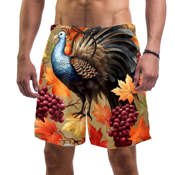 luoweisi Men's Beach Shorts Quick Dry Swim Trunks with Mesh Lining Thanksgiving Turkey XL