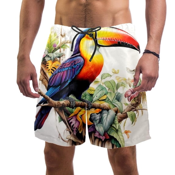 luoweisi Men's Beach Shorts Quick Dry Swim Trunks with Mesh Lining Toucan S