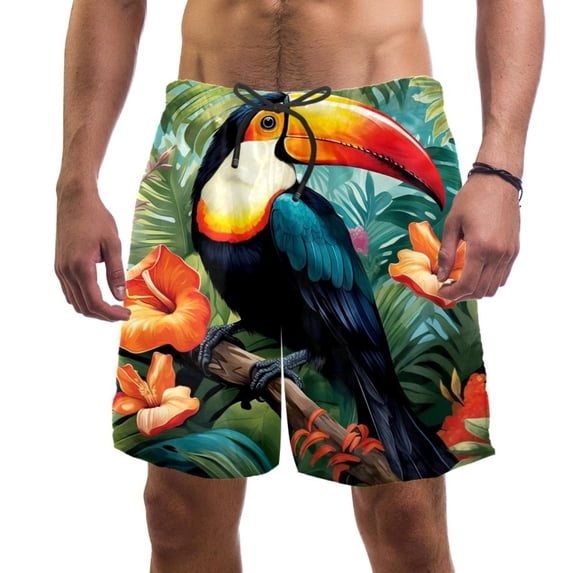 luoweisi Men's Beach Shorts Quick Dry Swim Trunks with Mesh Lining Toucan S