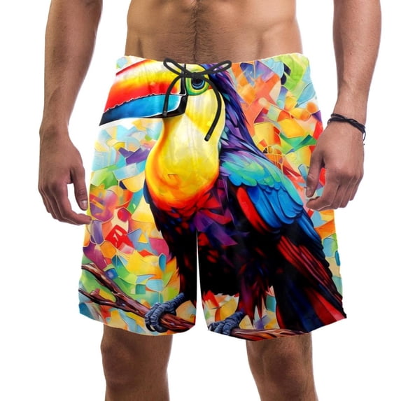 luoweisi Men's Beach Shorts Quick Dry Swim Trunks with Mesh Lining Toucan S