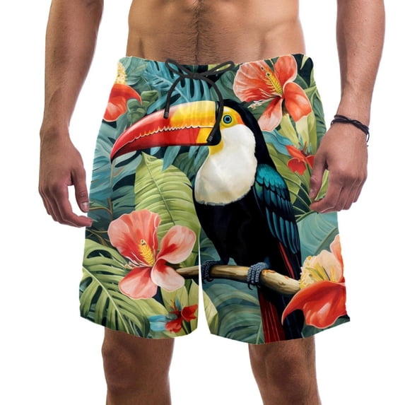 luoweisi Men's Beach Shorts Quick Dry Swim Trunks with Mesh Lining Toucan XL