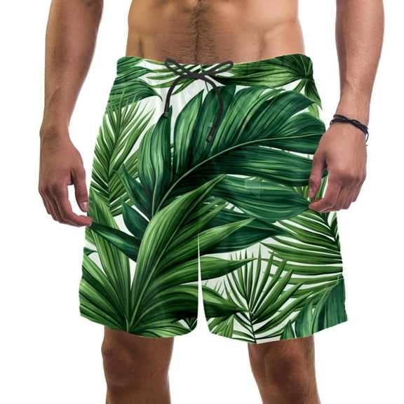 luoweisi Men's Beach Shorts Quick Dry Swim Trunks with Mesh Lining Tropical Leaves 2XL