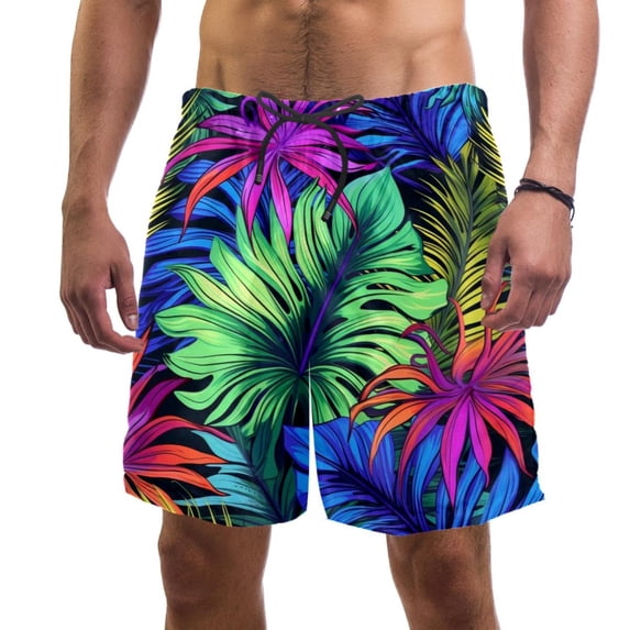 luoweisi Men's Beach Shorts Quick Dry Swim Trunks with Mesh Lining Tropical Leaves 2XL
