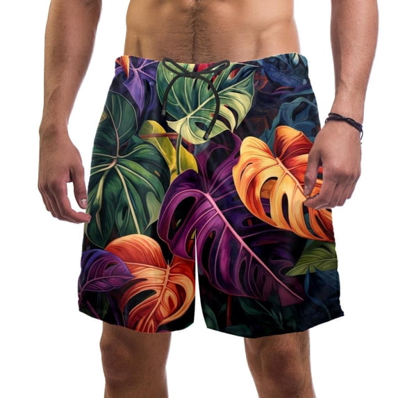 luoweisi Men's Beach Shorts Quick Dry Swim Trunks with Mesh Lining Tropical Leaves 2XL