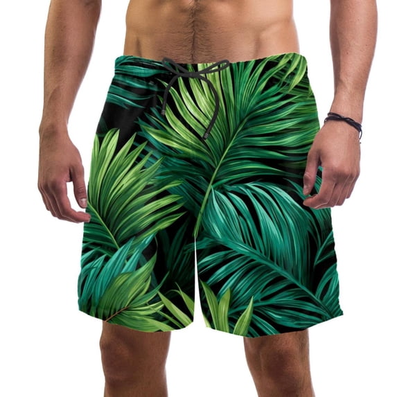 luoweisi Men's Beach Shorts Quick Dry Swim Trunks with Mesh Lining Tropical Leaves L