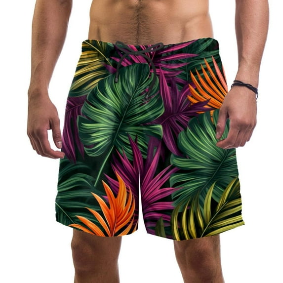 luoweisi Men's Beach Shorts Quick Dry Swim Trunks with Mesh Lining Tropical Leaves M