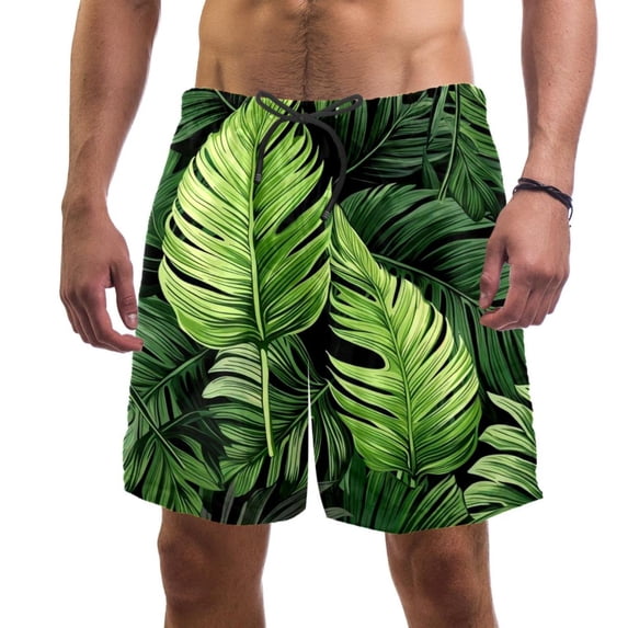 luoweisi Men's Beach Shorts Quick Dry Swim Trunks with Mesh Lining Tropical Leaves XL