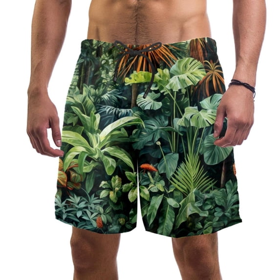 luoweisi Men's Beach Shorts Quick Dry Swim Trunks with Mesh Lining Tropical Plants 2XL