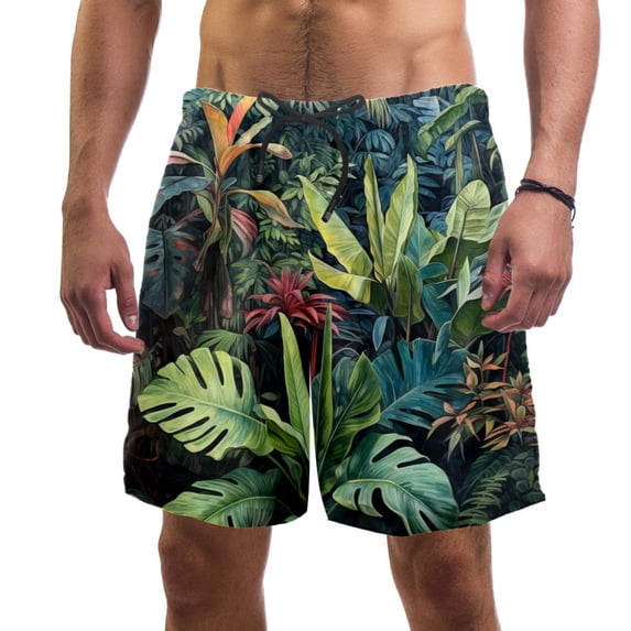 luoweisi Men's Beach Shorts Quick Dry Swim Trunks with Mesh Lining Tropical Plants L