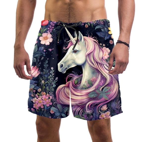 luoweisi Men's Beach Shorts Quick Dry Swim Trunks with Mesh Lining Unicorn 2XL