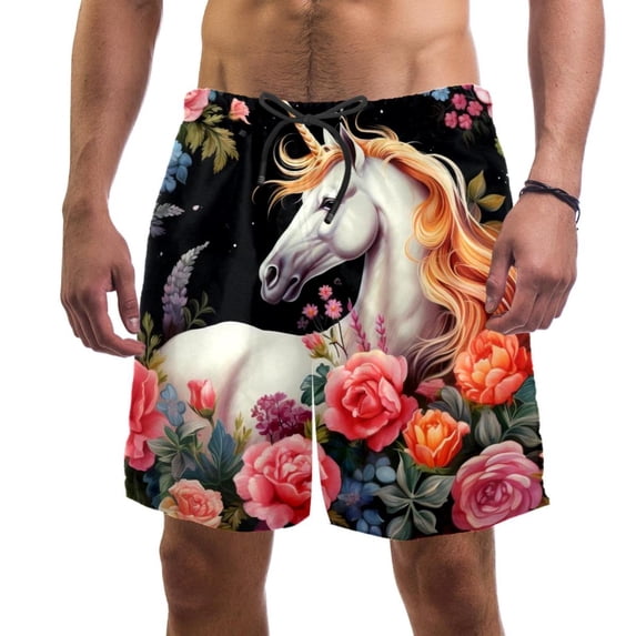 luoweisi Men's Beach Shorts Quick Dry Swim Trunks with Mesh Lining Unicorn L
